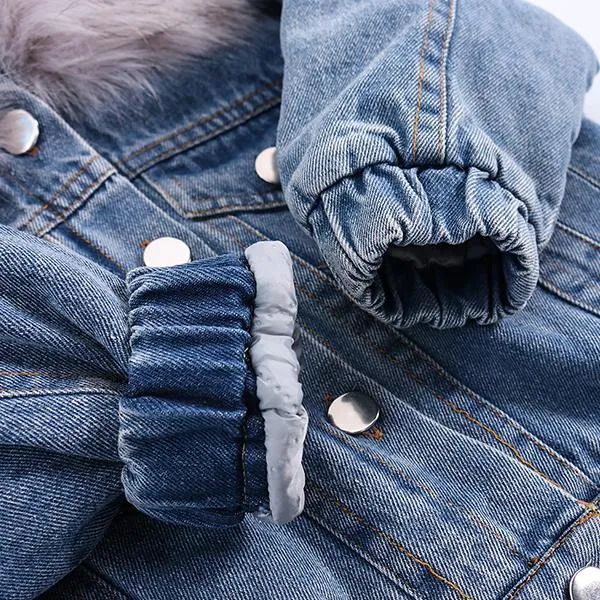 2 Colors Fashion Baby Toddler  Winter Fur Denim Jacket Pink and Gray