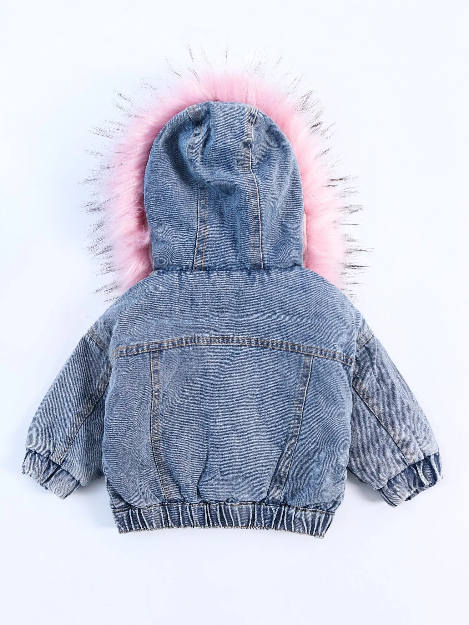 2 Colors Fashion Baby Toddler  Winter Fur Denim Jacket Pink and Gray