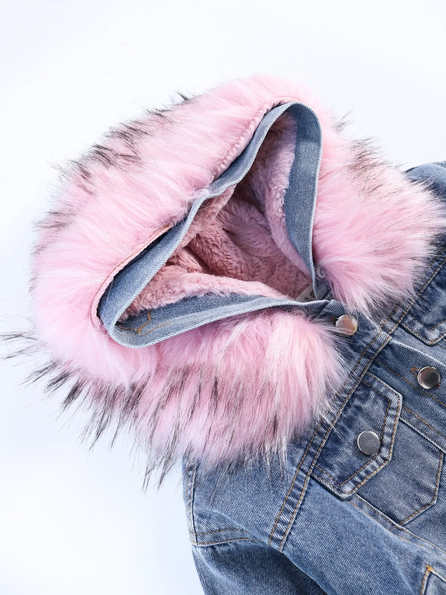 2 Colors Fashion Baby Toddler  Winter Fur Denim Jacket Pink and Gray