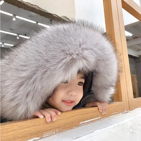 2 Colors Fashion Baby Toddler  Winter Fur Denim Jacket Pink and Gray