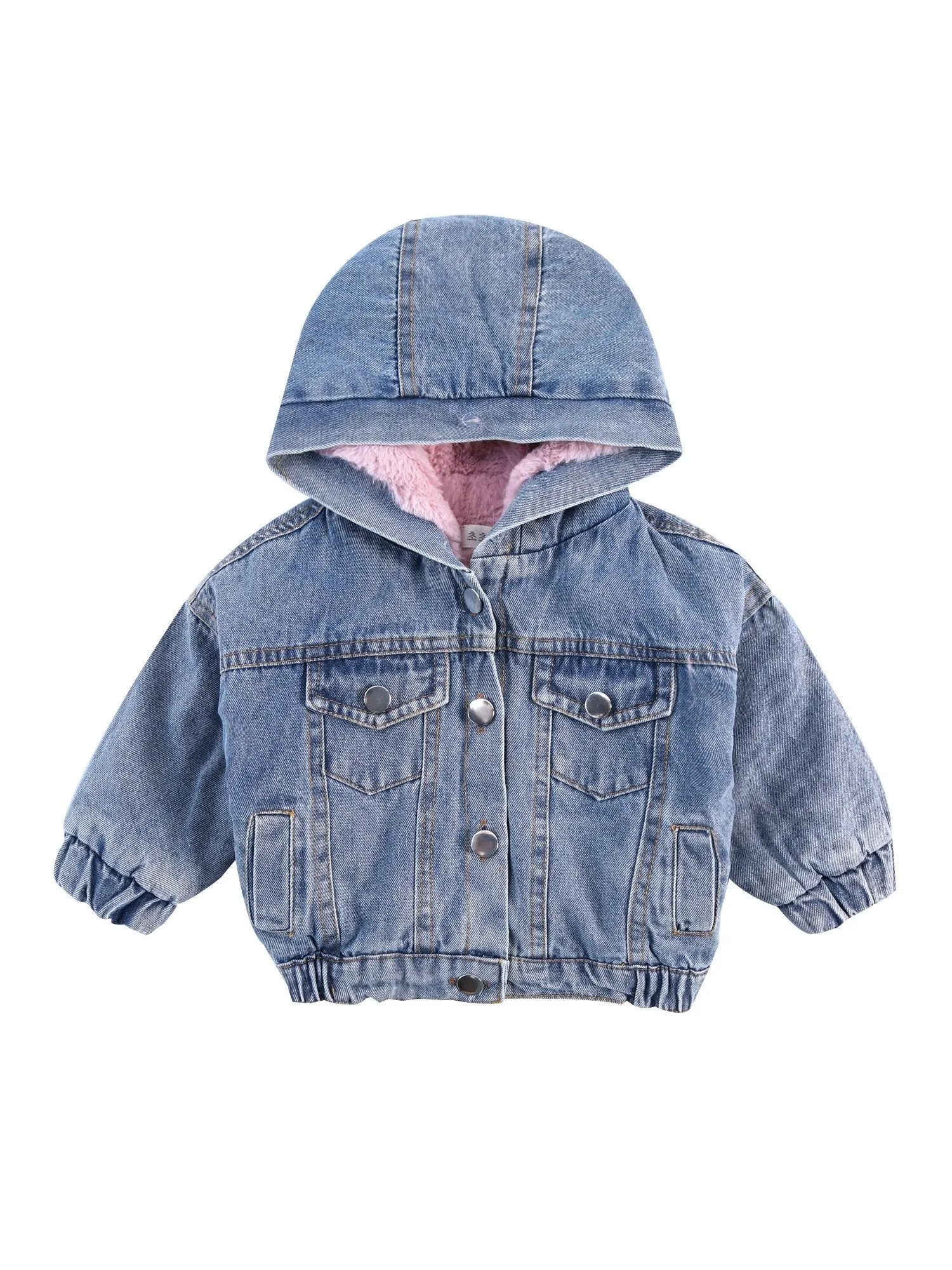 2 Colors Fashion Baby Toddler  Winter Fur Denim Jacket Pink and Gray