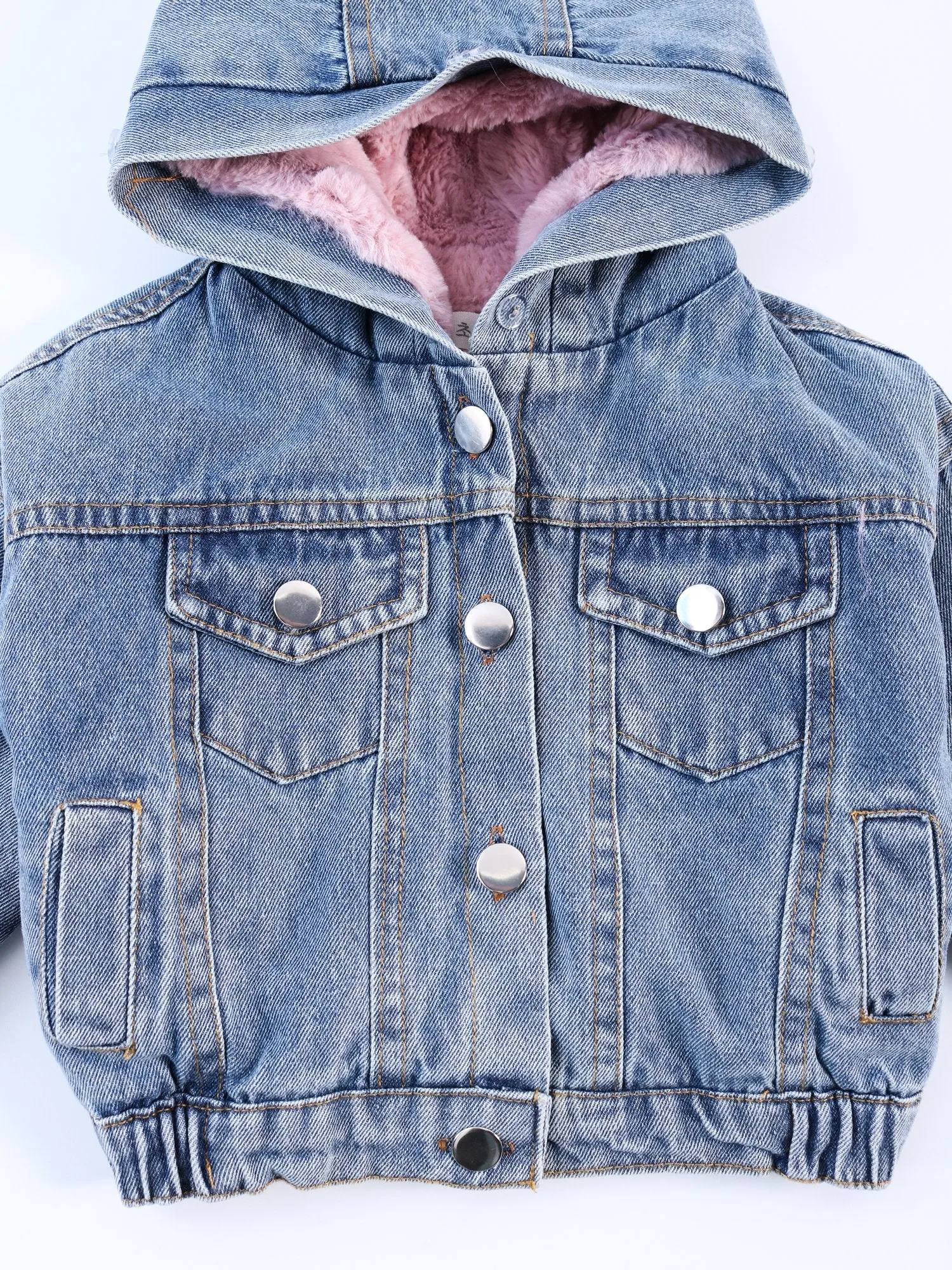 2 Colors Fashion Baby Toddler  Winter Fur Denim Jacket Pink and Gray