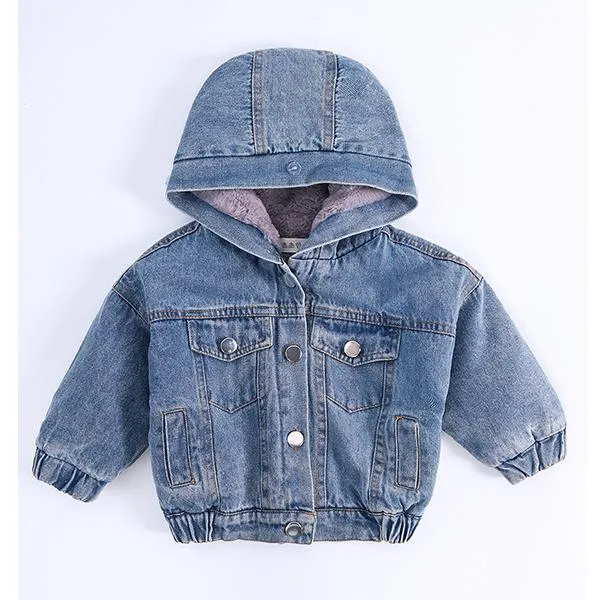 2 Colors Fashion Baby Toddler  Winter Fur Denim Jacket Pink and Gray