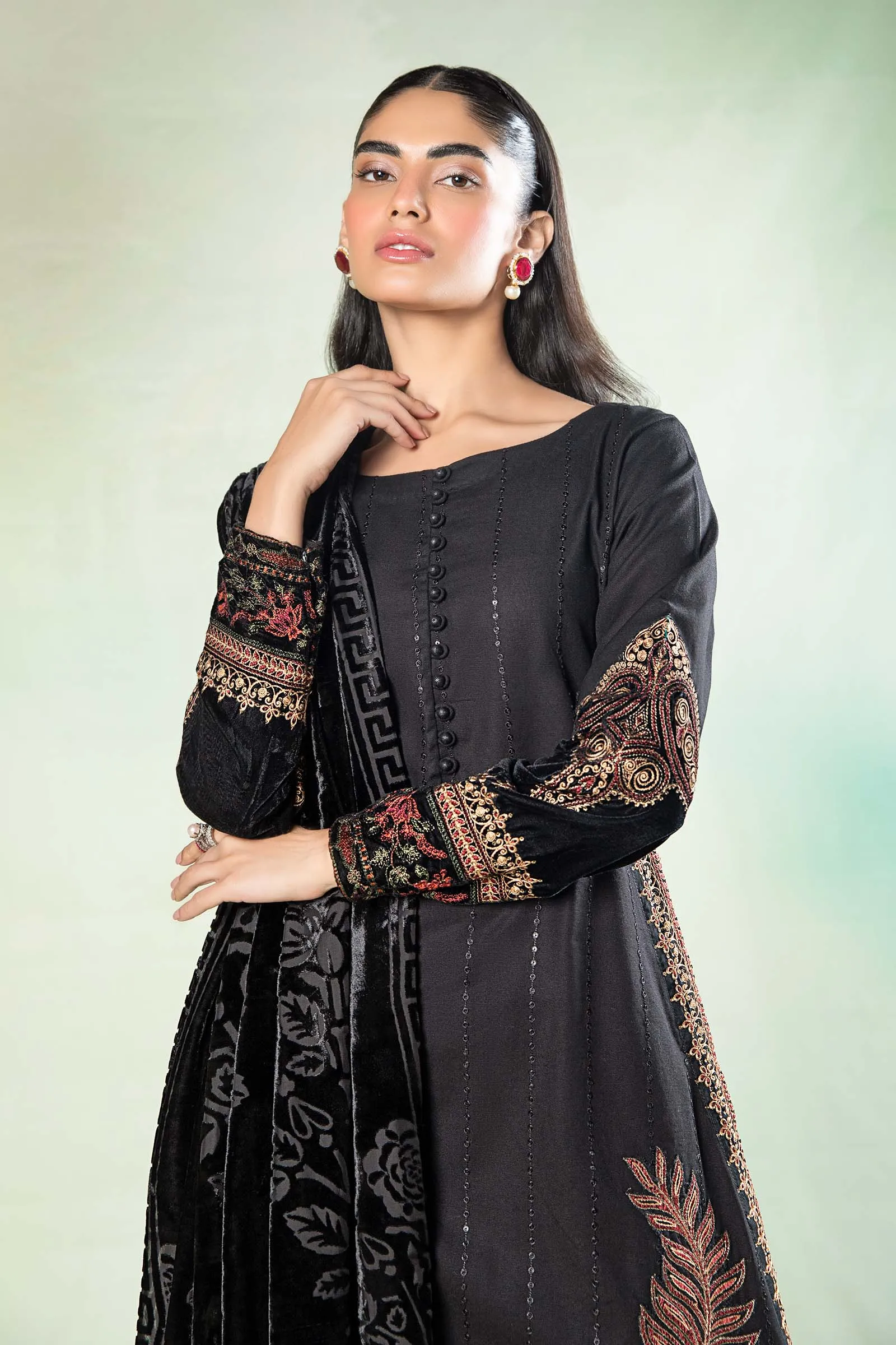 3 Piece Embroidered Khaddar Suit | DW-W24-146