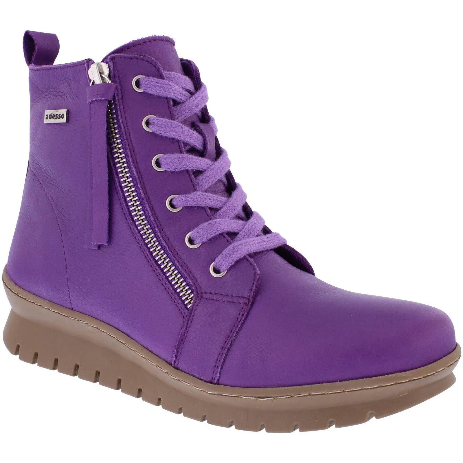 Adesso A7536 Kirsty Ladies Ultra Violet Leather Zip & Lace Ankle Boots