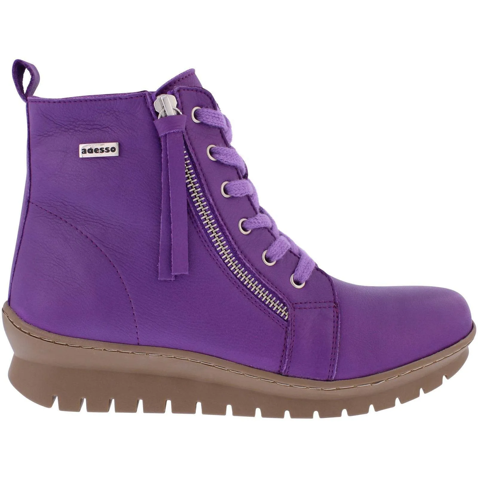 Adesso A7536 Kirsty Ladies Ultra Violet Leather Zip & Lace Ankle Boots