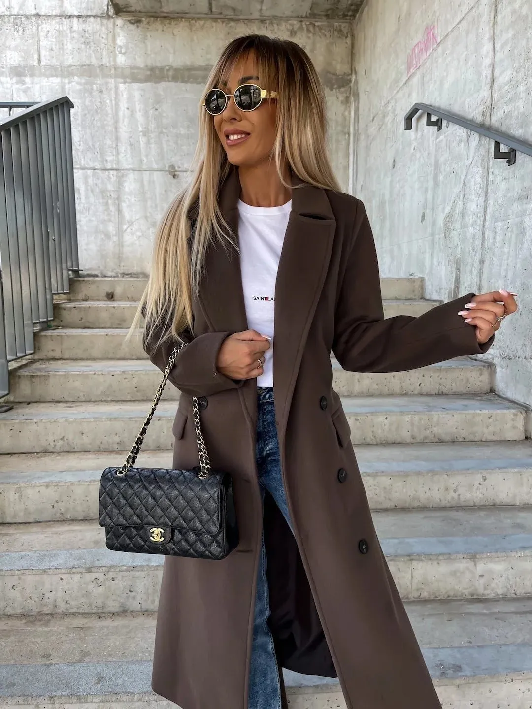 Betty Long Sleeve Lapel Button Split Coat