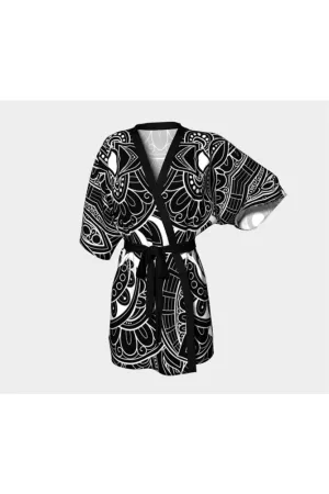 Black & White Embellishment Kimono Robe