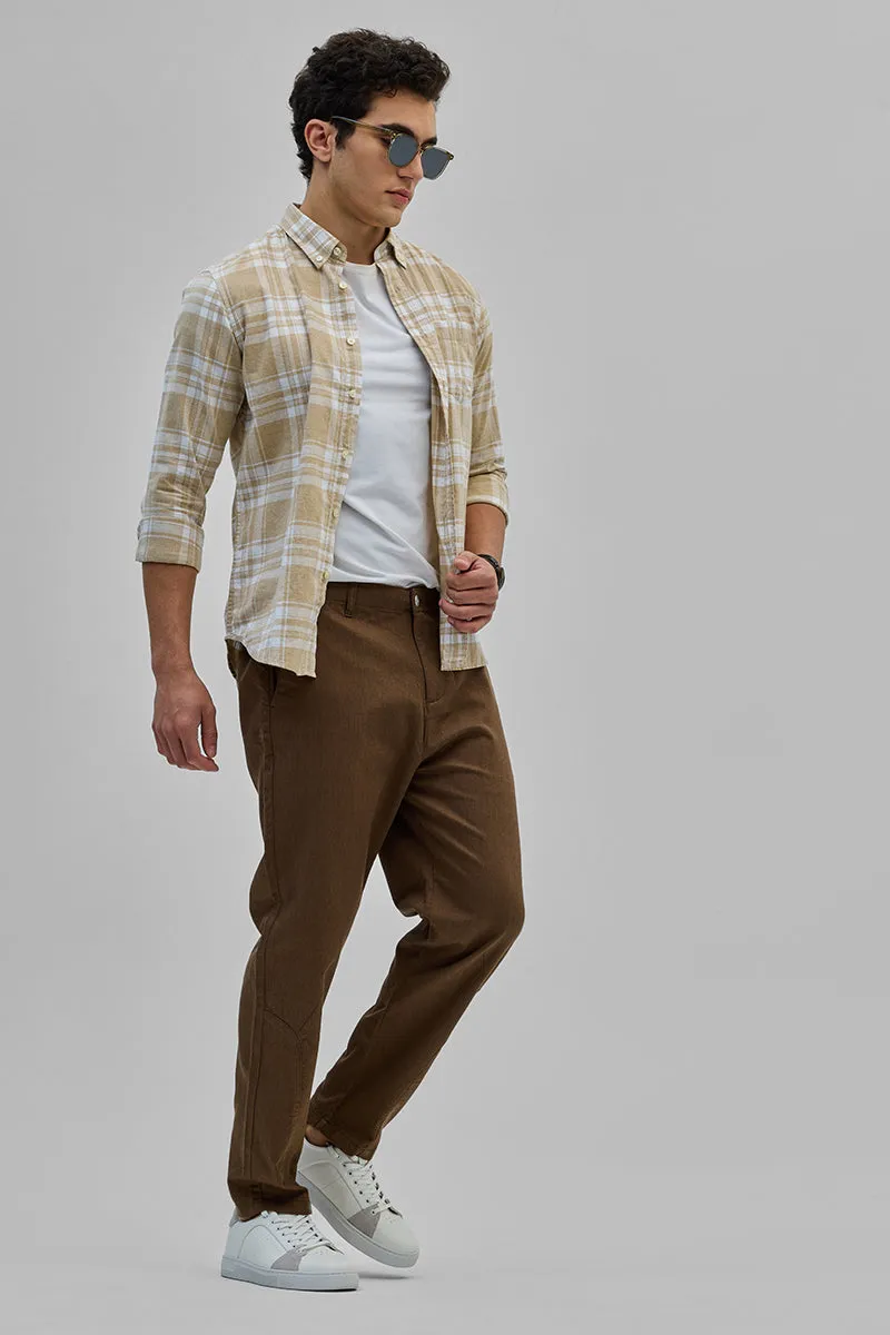 Brown Textured Relaxed Fit Trousers