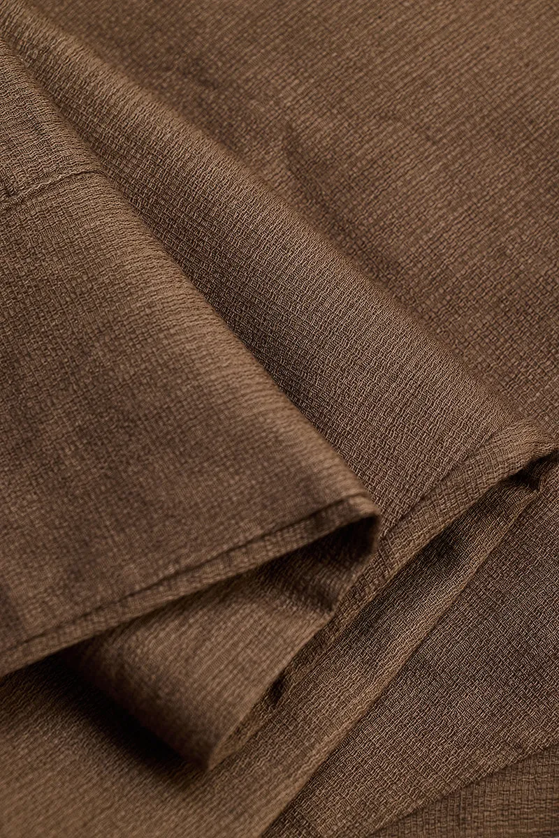 Brown Textured Relaxed Fit Trousers