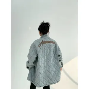 Button Closure Oversized Quilted Coat