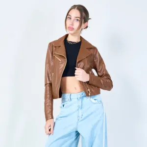 Chic cropped moto leather jacket wholesale