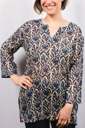 Cotton Tunic Top Teal Floral