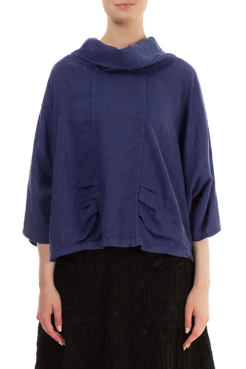 Cowl Neck Blue Violet Linen Blouse