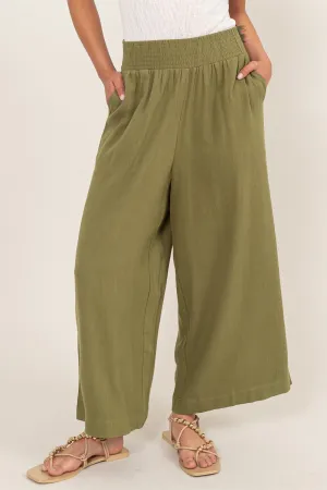 DZ24A879-Wide Linen High Waist Wide Leg Trousers