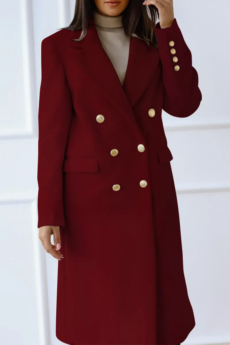 Elegant Solid Buckle Turn-back Collar Outerwear(5 Colors)