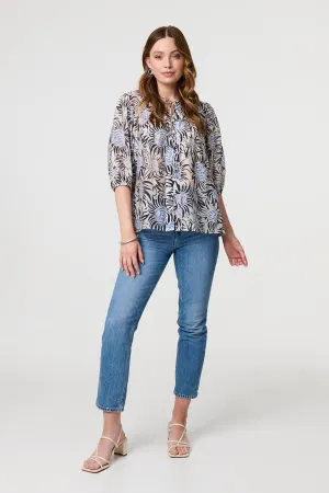 Floral 3/4 Puff Sleeve Relaxed Blouse