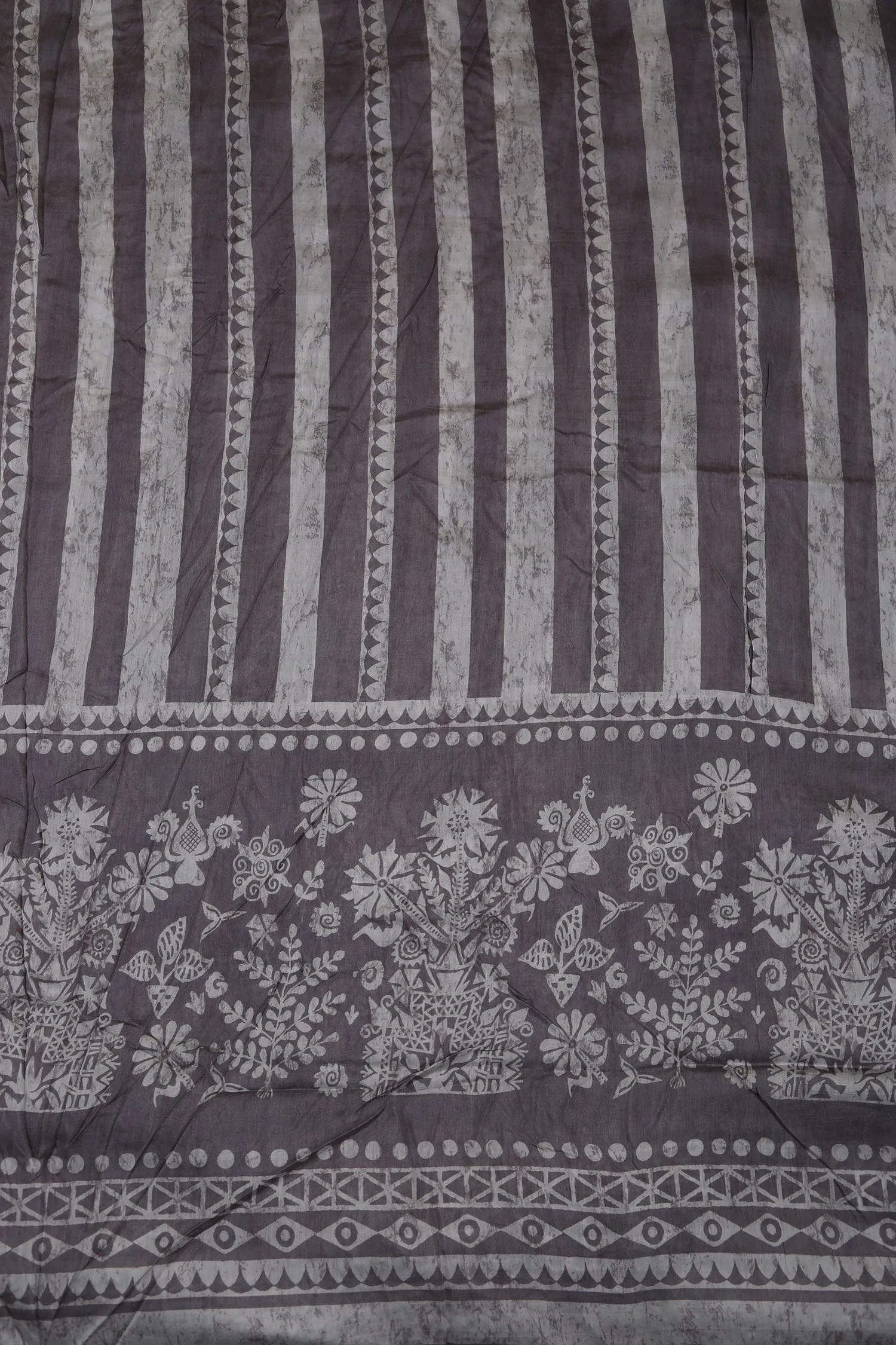 Gray Floral Viscose Blend Fabric