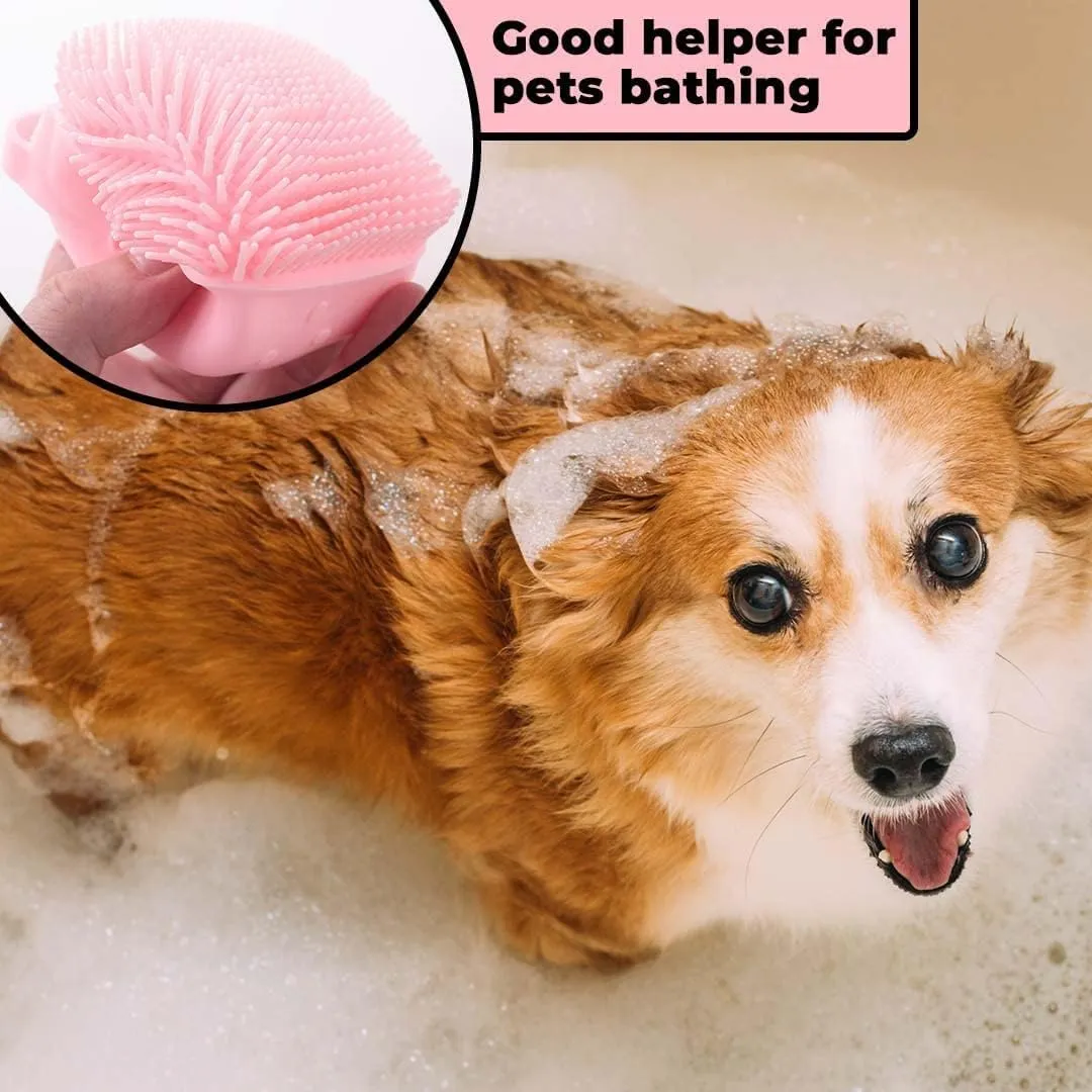 Homestic Pack of 6 Dog Brush With Shampoo Container|Cat & Dog Bath Brush For Bathing|Exfoliating|Scrubbing|Massaging & Relaxing|Soft Silicone|Suitable For All Pets|PT230R|Red