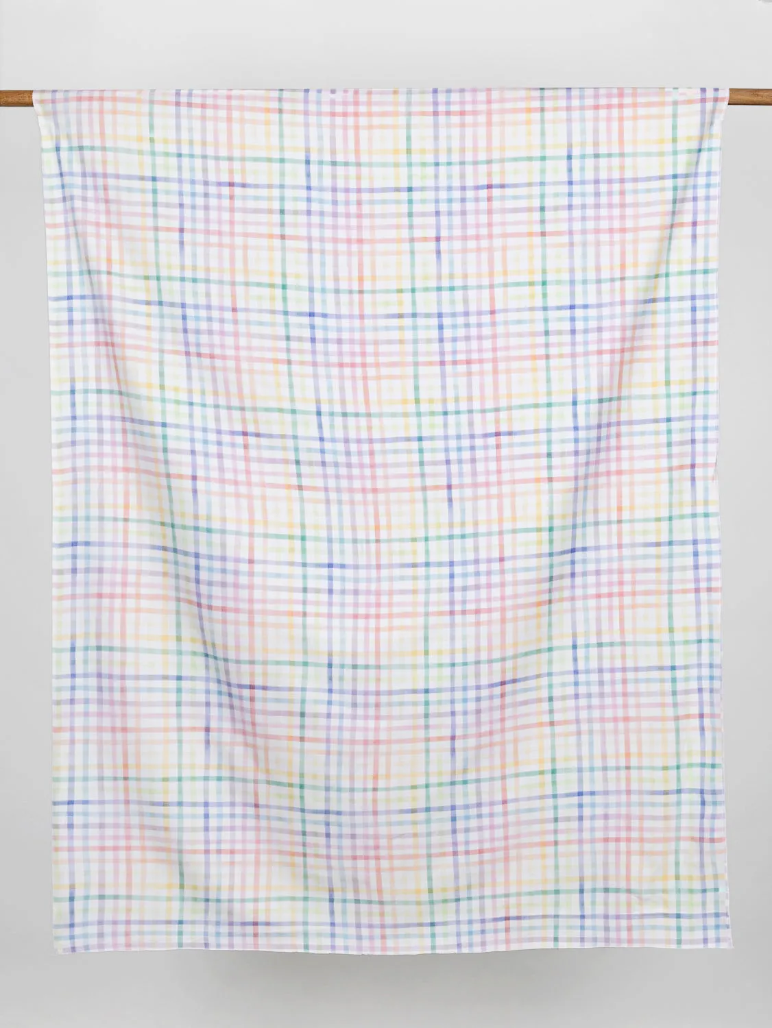 Hopscotch Check Print Organic Cotton Canvas - White   Pastel