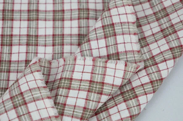 Irish Linen Plaid Red and Natural Spence Bryson Woven 167 GSM- by the yard