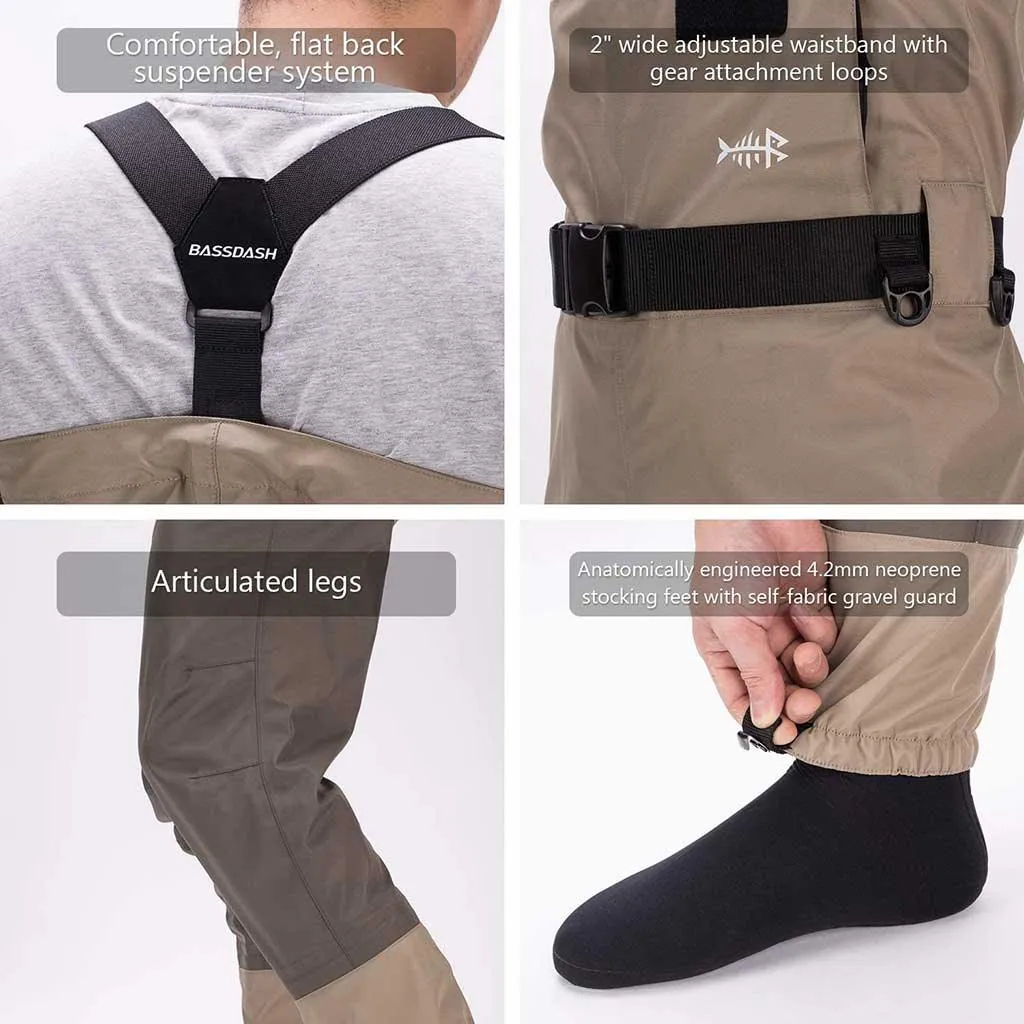 Khaki Convertible Breathable Wader - Stocking Foot