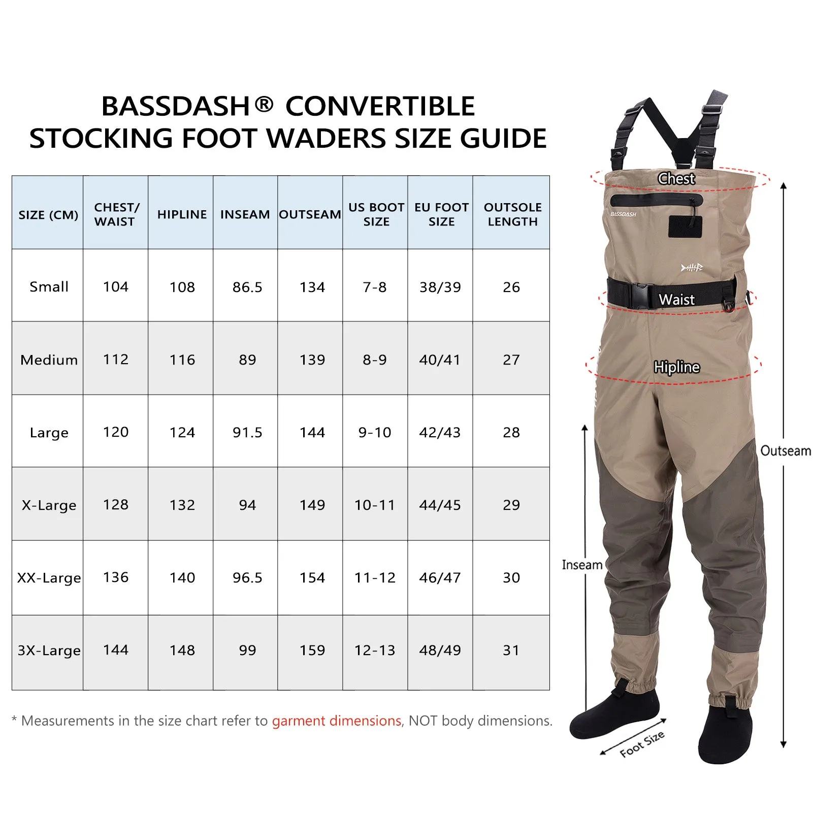 Khaki Convertible Breathable Wader - Stocking Foot