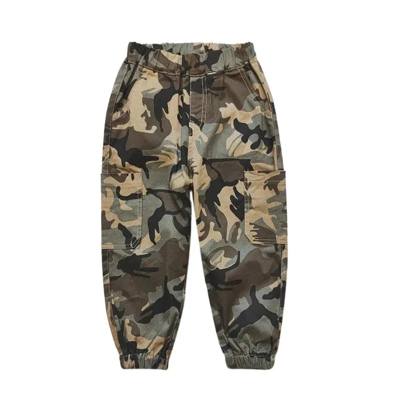 Kids Boys Casual Pockets Side Elastic Waist Camo Sports