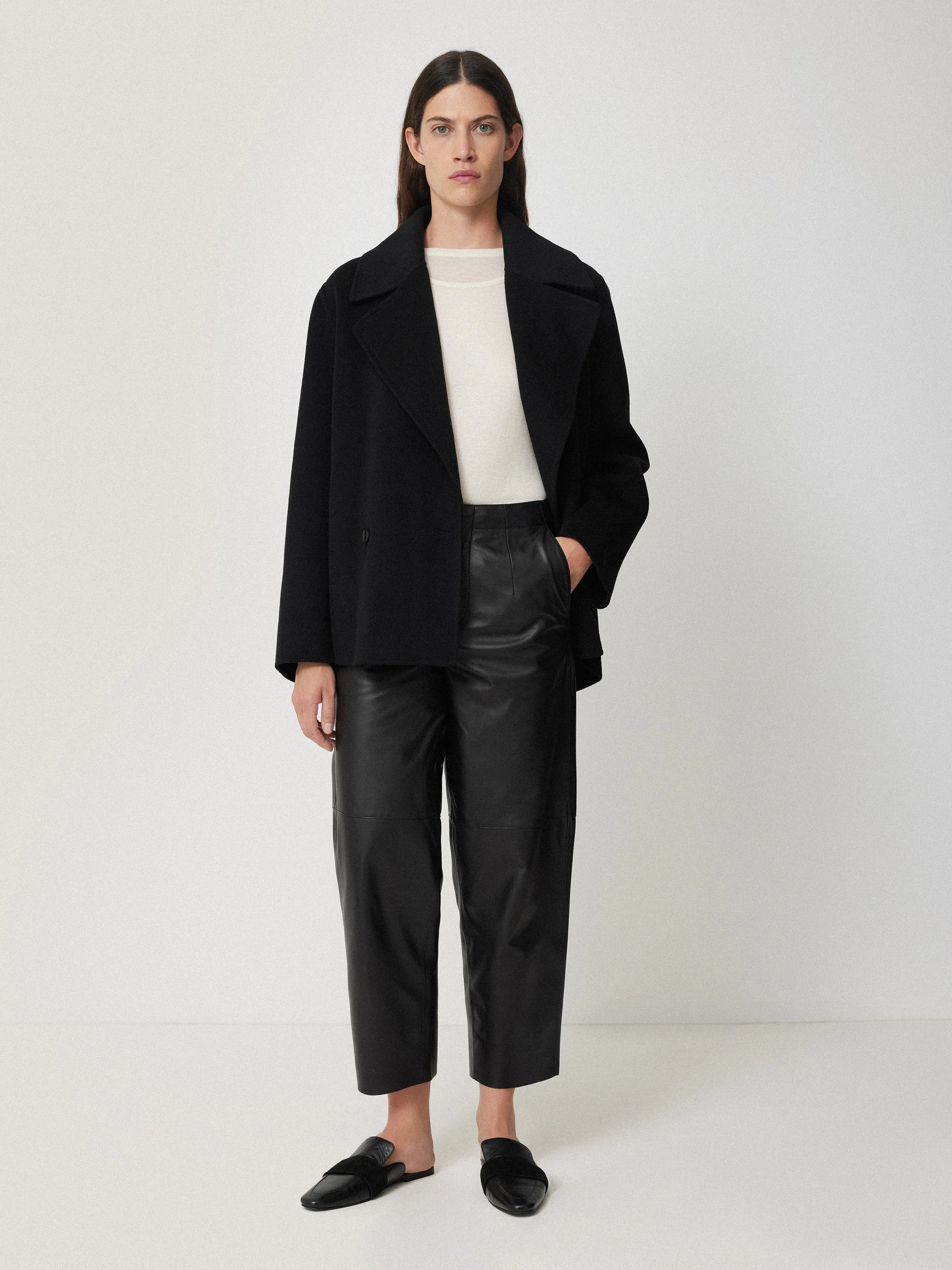 Leather Barrel Leg Trouser | Black