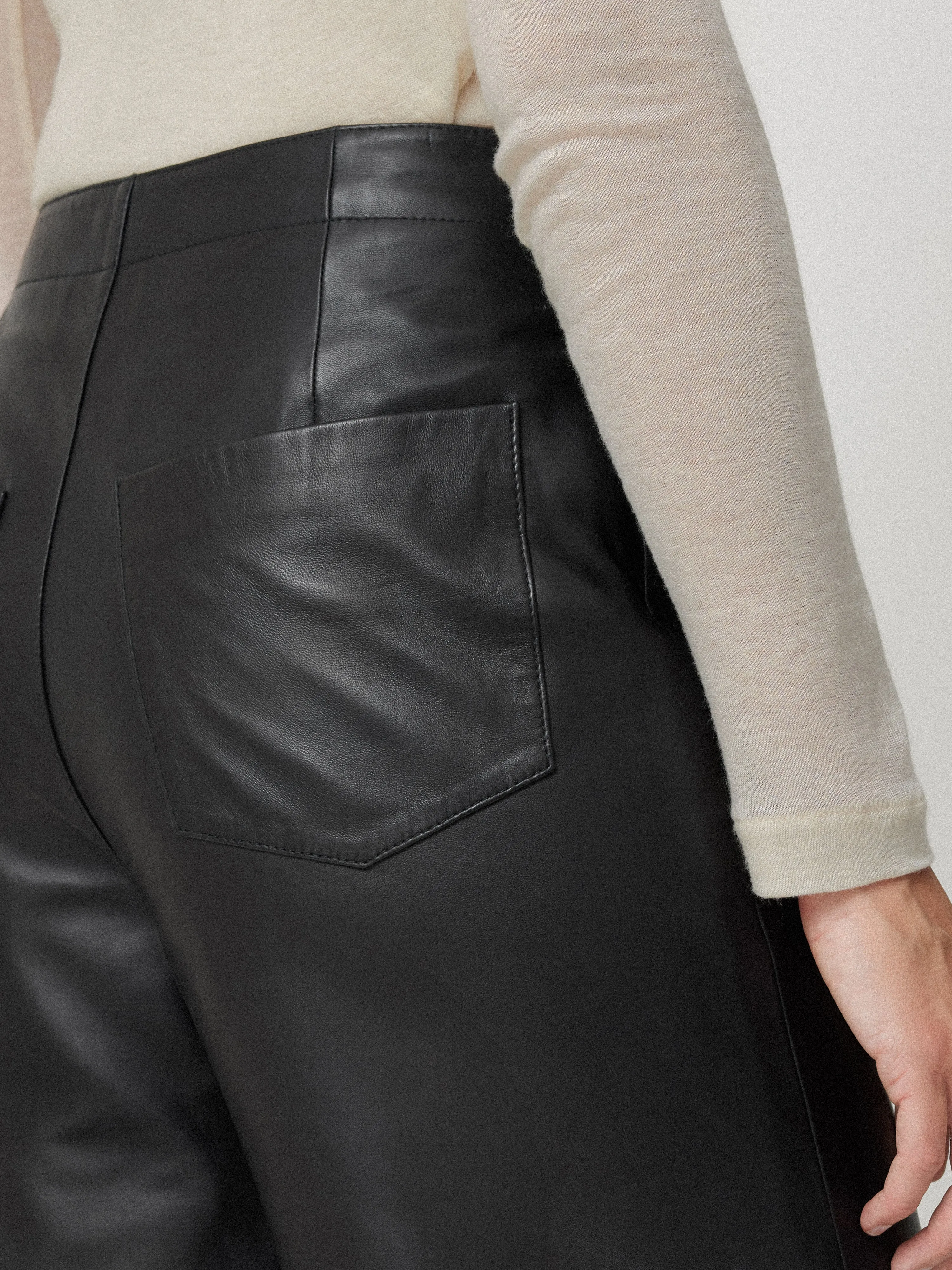 Leather Barrel Leg Trouser | Black