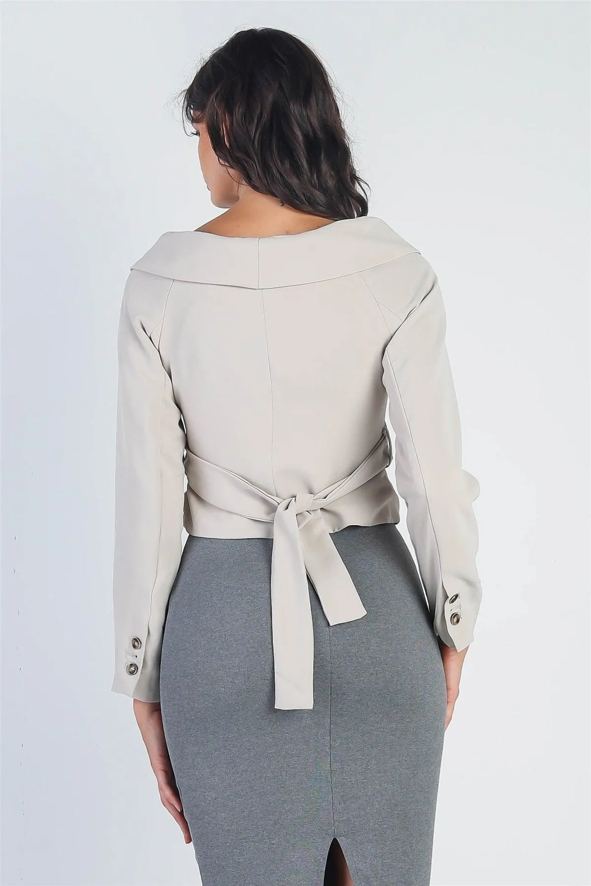 Light Grey Button Up Collared Back Tie Top /3-2-1