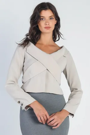 Light Grey Button Up Collared Back Tie Top /3-2-1