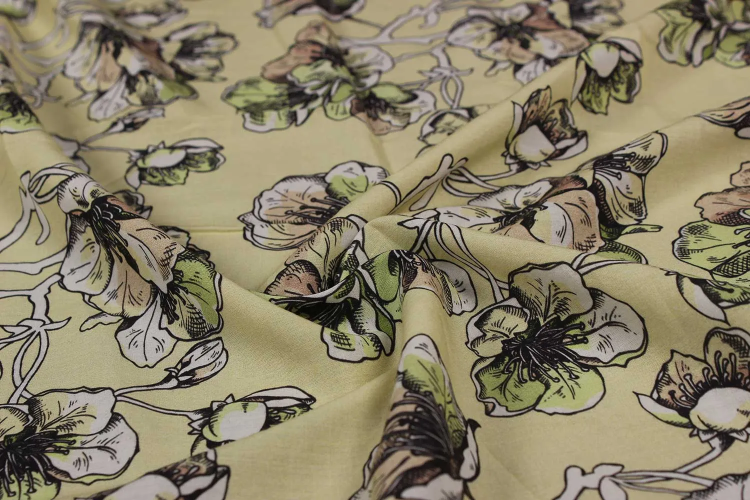 Multicolor Floral Cotton Polyester Blend Fabric