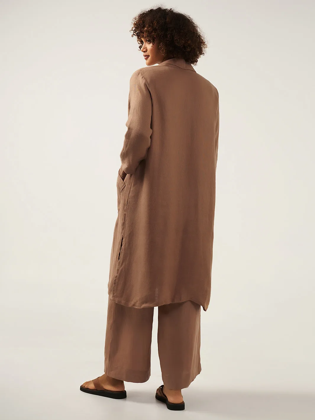 Nova Longline Linen Coat Desert Sand