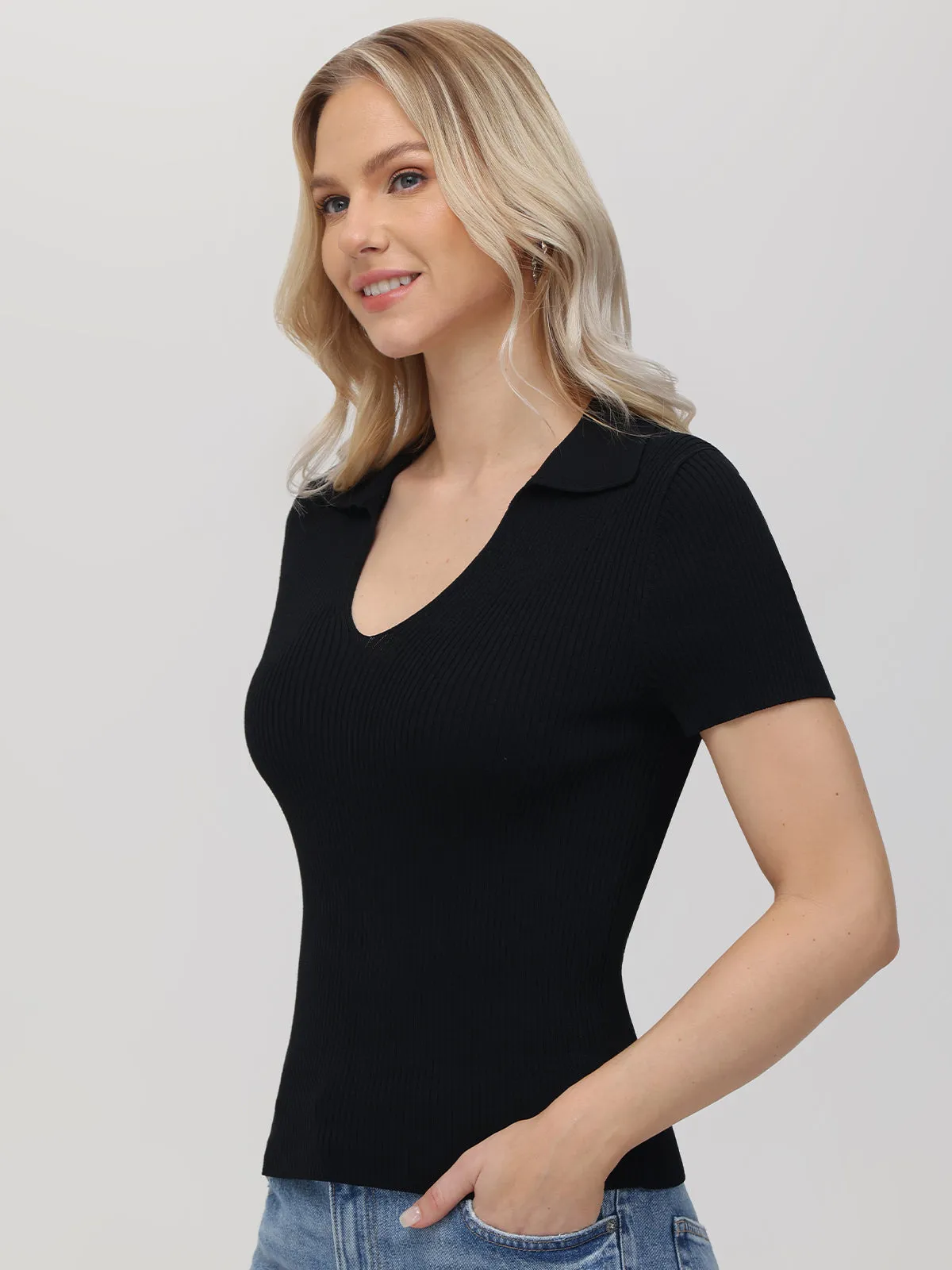 Penelope: V-Neck Polo Pullover