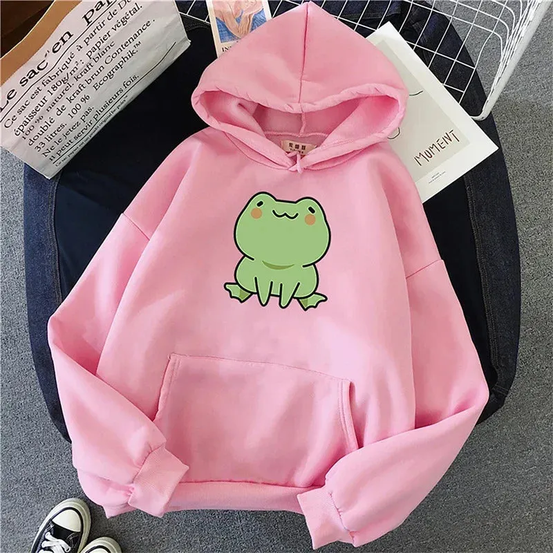 POLFO Frog Printed Pullover Hoodie - Women's