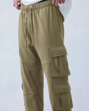 Relaxed Fit Terry Olive Straight Cargo Pant