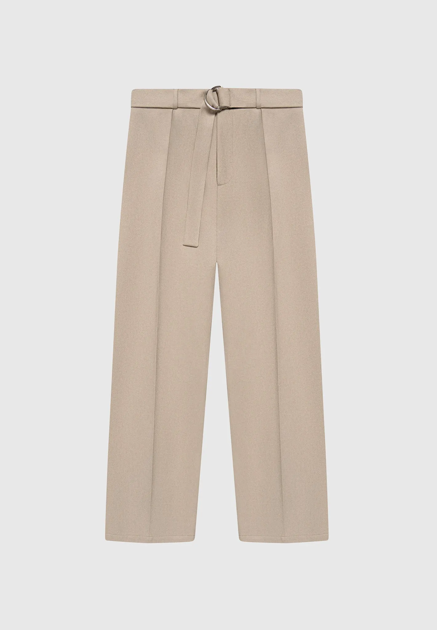 Relaxed Fit Textured Belted Tailored Trousers - Beige