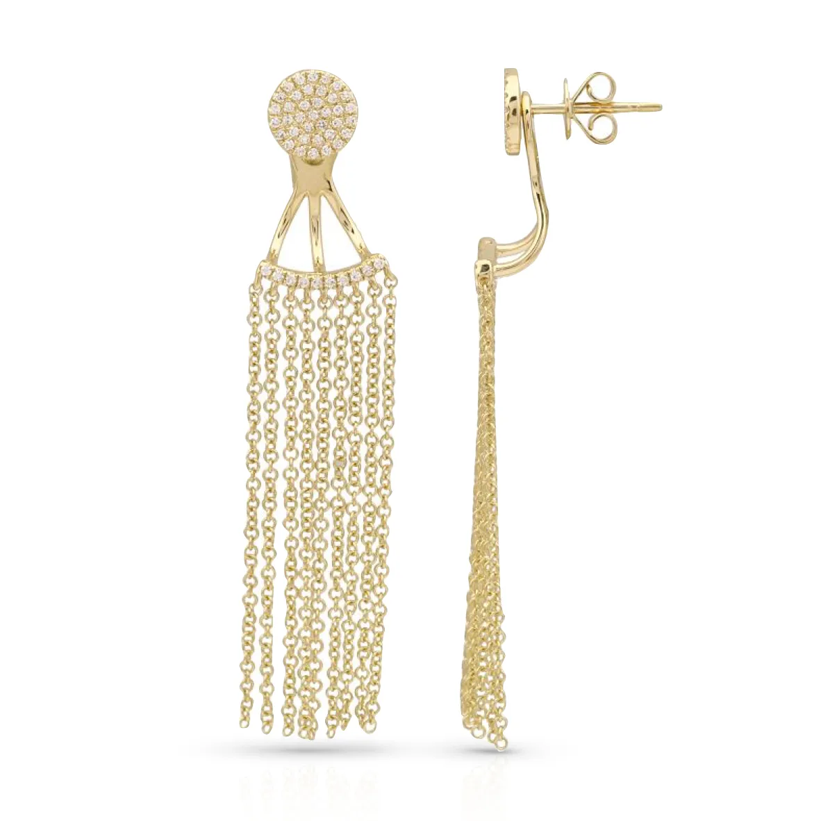 Round Diamond Tassel Two-Piece Ear Jacket Drop Earrings