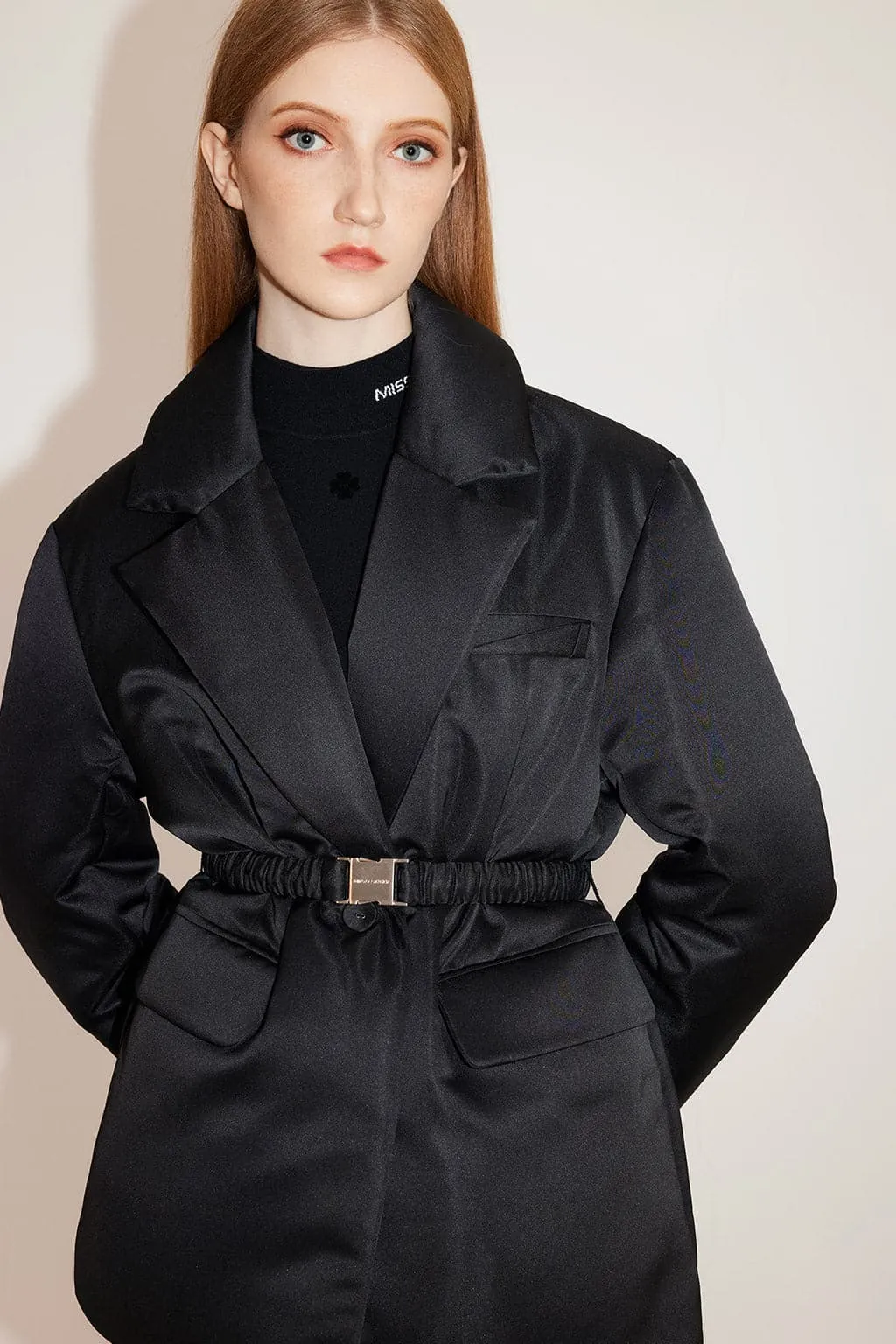 Suit Collar Down Jacket With Belted