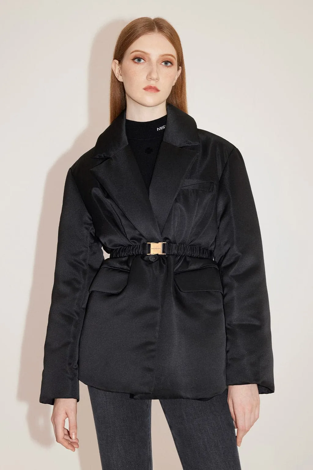 Suit Collar Down Jacket With Belted