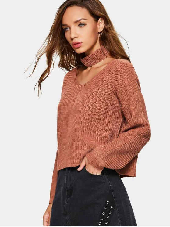 TastyHottie - Chic Zipper Sleeve Chunky Choker Sweater