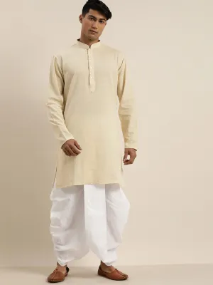 VASTRAMAY Beige Cotton Kurta with Dhoti