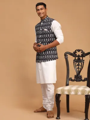 VASTRAMAY Black Ikkat Nehru Jacket Set