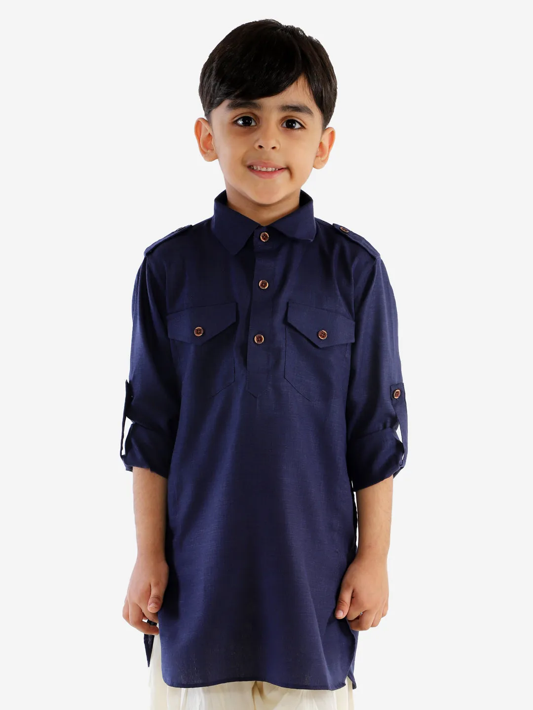 Vastramay Blue Cotton Blend Baap Beta Pathani Kurta