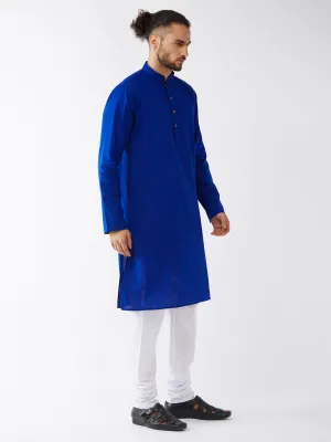 VASTRAMAY Blue Cotton Kurta and White Pyjama