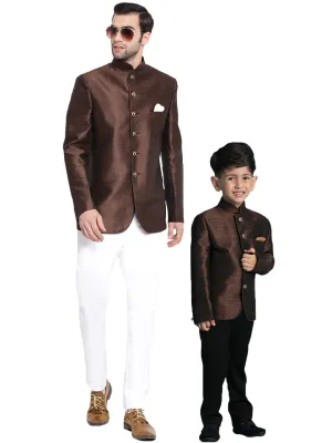 VASTRAMAY Coffee Silk Blend Jodhpuri Baap Beta Set