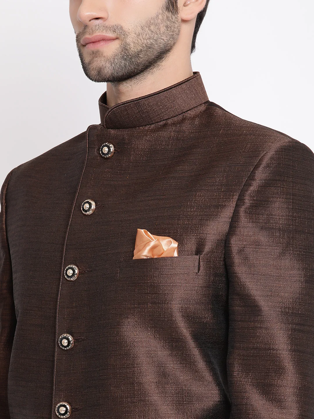 VASTRAMAY Coffee Silk Blend Jodhpuri Baap Beta Set