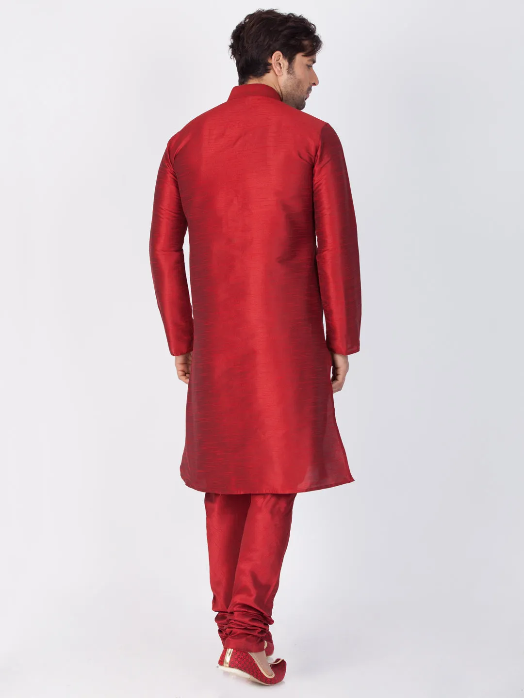 Vastramay Maroon Silk Blend Baap Beta Kurta Pyjama Dupatta set