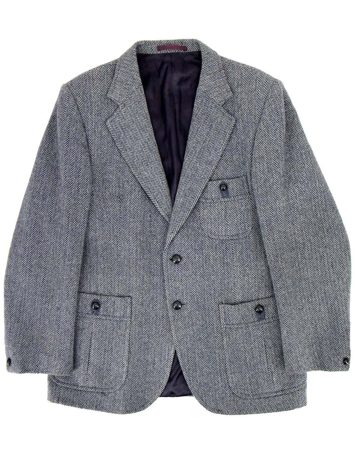 Vintage Slate Grey Herringbone Tweed Jacket